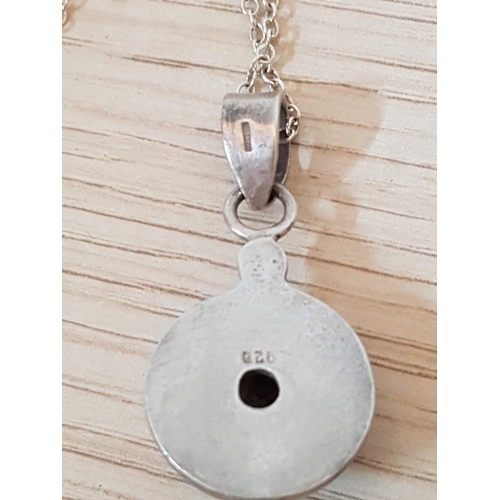 294 - Round .925 Silver Pendant with Turquoise (Ø2cm) Together with .925 Silver Chain (L:64cm), Total Weig... 