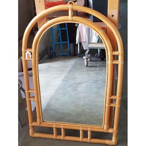 332 - Retro (70's) Arch Mirror with Double Bamboo and Rattan Wall Frame (100 x 66cm)