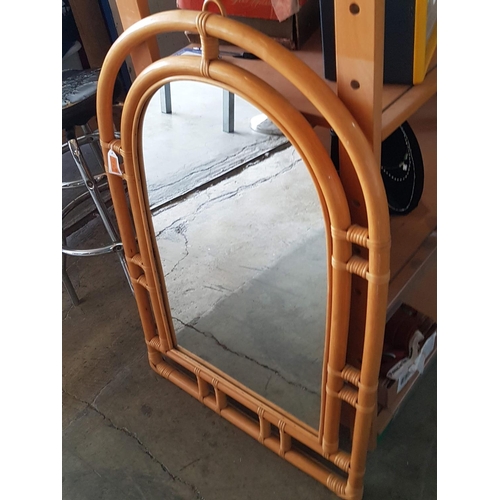 332 - Retro (70's) Arch Mirror with Double Bamboo and Rattan Wall Frame (100 x 66cm)