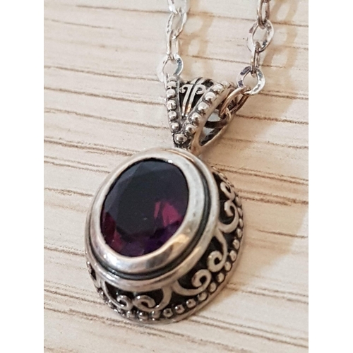 352 - Vintage Filigree Ornate .925 Silver Pendant with Purple Stone (Probably Amethyst?) Together with .92... 