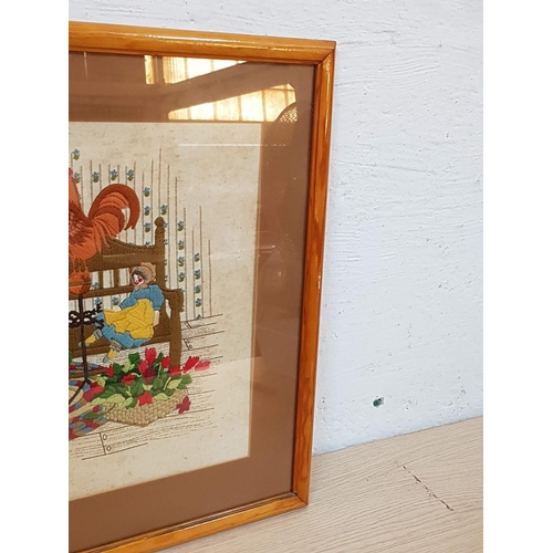 477 - Vintage Embroidery Picture in Frame (62 x 49cm)