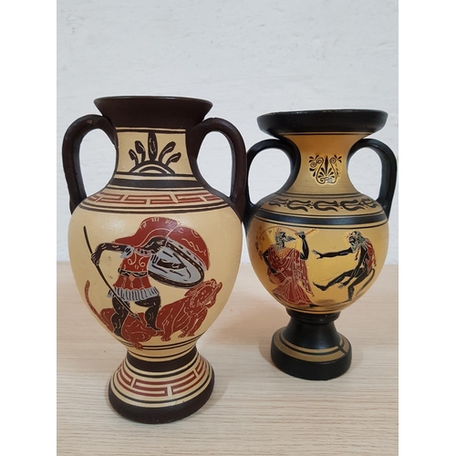 511 - Vintage Style Greek Souvenirs; 2 x Pottery Ancient Greek Style Urns (H:23cm each)