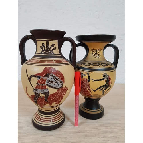 511 - Vintage Style Greek Souvenirs; 2 x Pottery Ancient Greek Style Urns (H:23cm each)