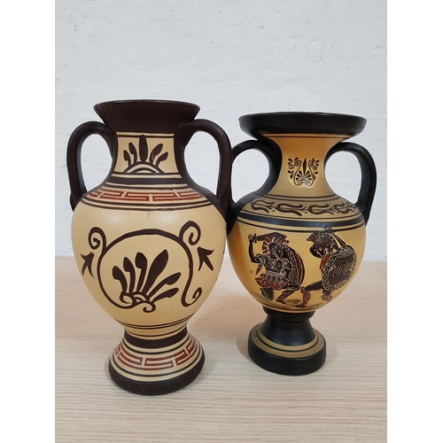 511 - Vintage Style Greek Souvenirs; 2 x Pottery Ancient Greek Style Urns (H:23cm each)