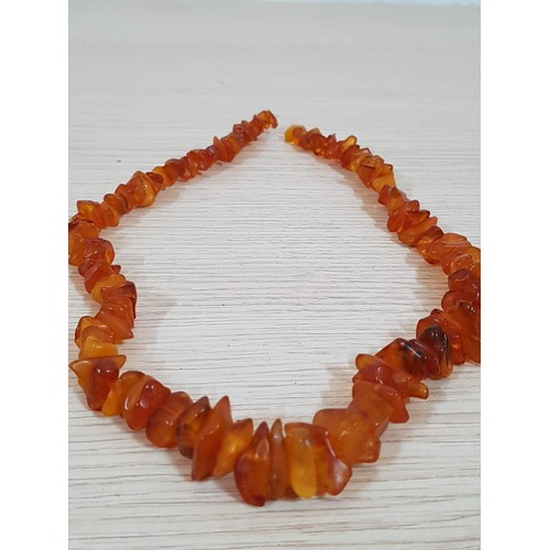 320 - Amber(?) Set; Necklace with Different Size and Shape Beads (L:56cm) Pair of Dangling Earrings and .8... 