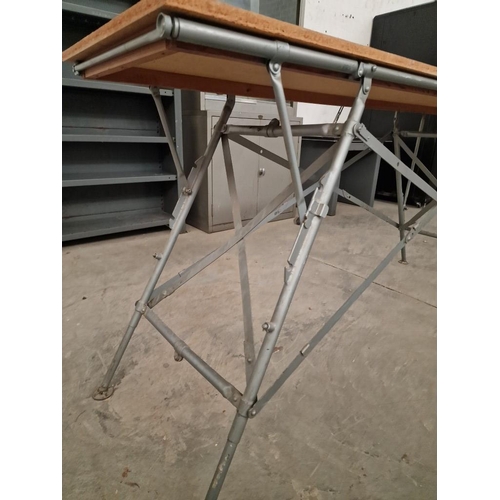 744 - Vintage Table / Workbench with Folding Metal Base and Wooden Top, (Approx. 188 x 50 x 94cm)