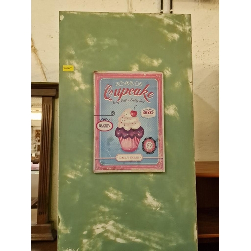 751 - Tall Cupboard with Green Tone Decoration and Retro Ice Cream Signs, Shelved Interior, (Approx. 50 x ... 