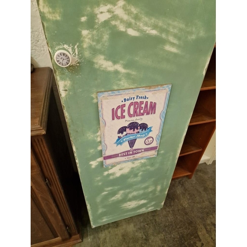 751 - Tall Cupboard with Green Tone Decoration and Retro Ice Cream Signs, Shelved Interior, (Approx. 50 x ... 