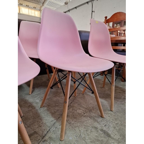 752 - Set of 8 x Pink Colour Modern Mid-Century Dining Chairs with Light Wood Legs, (8)