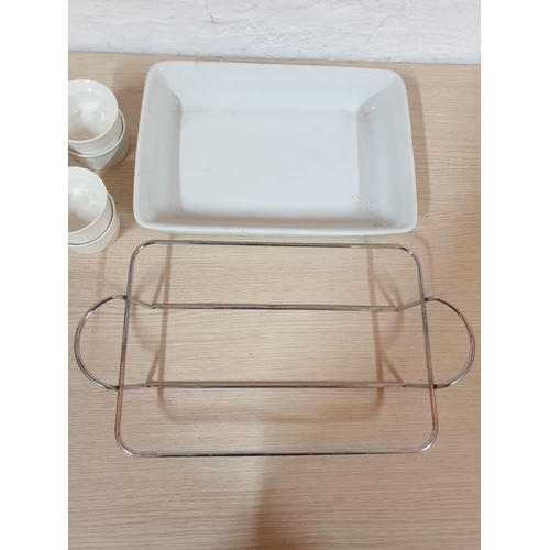 765 - Large Rectangular Dish (34 x 24cm) with Metal Holder Together with Set of 6 x Porcelain Souffle Dish... 