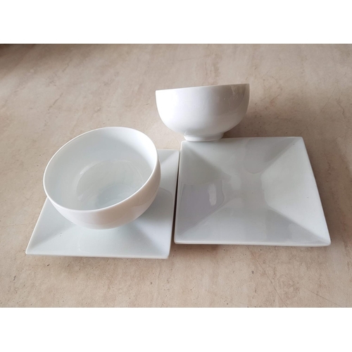 766 - Modern Tableware; Pair of Coffee Cups with Square Saucers Together with 5 x Small Square Black / Whi... 