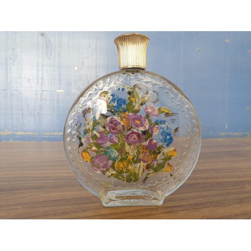 388 - Round Glass Perfume Bottle Made by Lalique, France, with Hand Painted Abstract Flower Decoration, (A... 