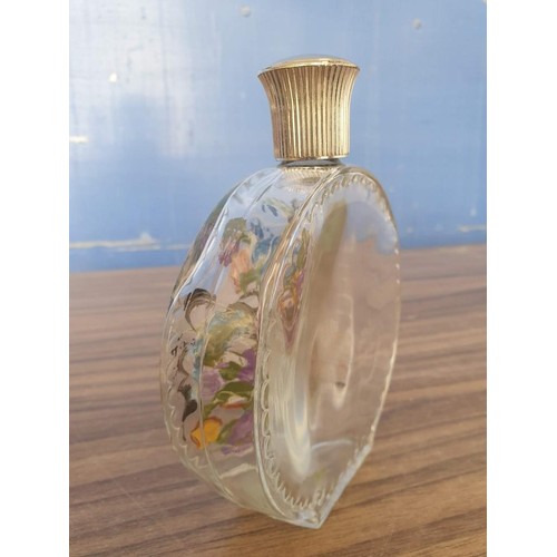 388 - Round Glass Perfume Bottle Made by Lalique, France, with Hand Painted Abstract Flower Decoration, (A... 