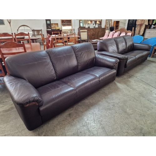 346 - 2 x 3-Seater Brown Leatherette Sofas, (Nb. Some Tape Repairs), (2)