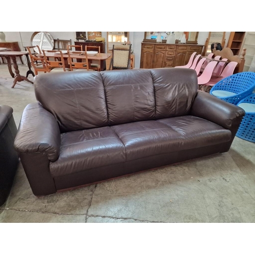 346 - 2 x 3-Seater Brown Leatherette Sofas, (Nb. Some Tape Repairs), (2)