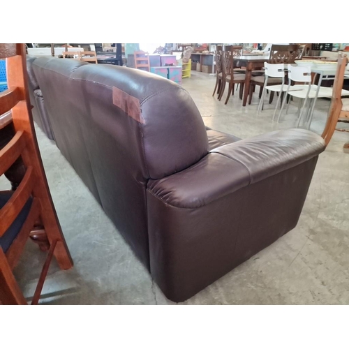 346 - 2 x 3-Seater Brown Leatherette Sofas, (Nb. Some Tape Repairs), (2)