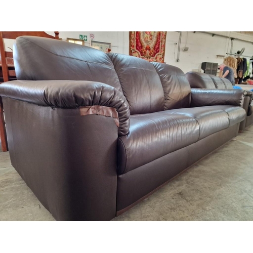 346 - 2 x 3-Seater Brown Leatherette Sofas, (Nb. Some Tape Repairs), (2)