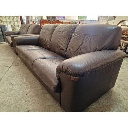 346 - 2 x 3-Seater Brown Leatherette Sofas, (Nb. Some Tape Repairs), (2)