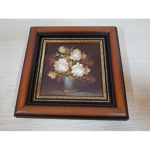 145 - Oil on Canvas Still Life Floral Painting by Artist Robert Cos Framed (23.5 x 23.5cm)