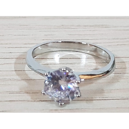 345 - Silver Solitaire Ring with Large Clear Crystal Stone in Diamond Cut, Total Weight 2.8gr, Size P