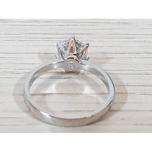 345 - Silver Solitaire Ring with Large Clear Crystal Stone in Diamond Cut, Total Weight 2.8gr, Size P