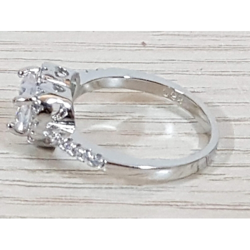 348 - Silver Ring with Large Clear Crystal Stone on Heart Shape, Total Weight 3gr, Size N