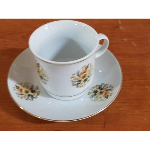 484 - Floral Pattern Classic Porcelain Coffee Set (6 x Cups and 6 x Saucers)