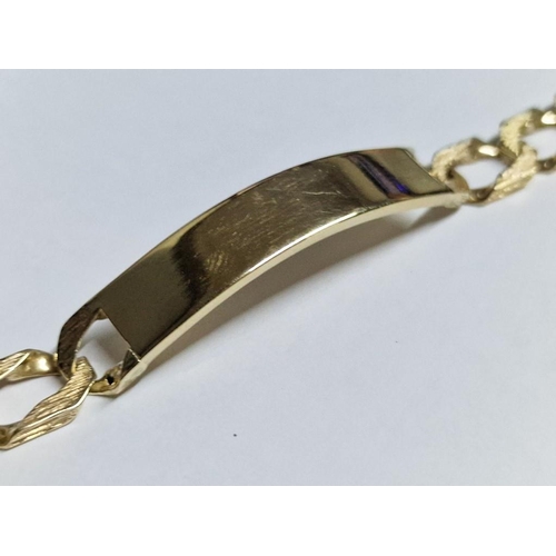 137 - Heavy 9ct Gold Identity Bracelet with Textured Pattern, (Approx. 27.9g, L: 21cm)