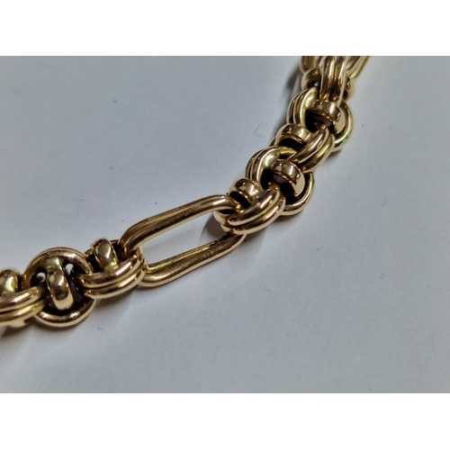 138 - 9ct Gold Bracelet with Safety Chain and Interesting Links, (Approx. 14.5g, L: 20cm)