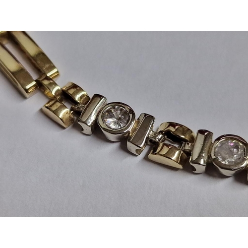 143 - 9ct Two-Tone Gold Bracelet Set with Clear Stones, (Approx. 14.1g, L: 19cm)