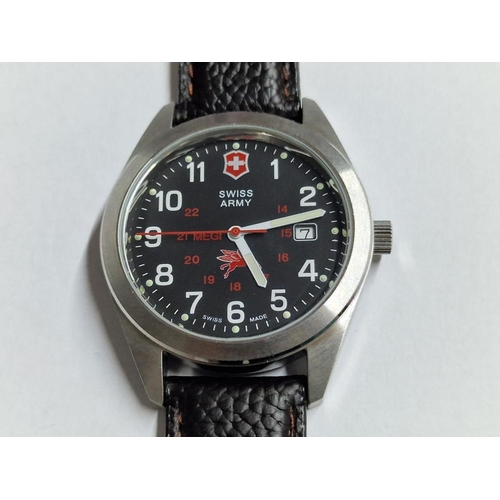 144A - Victorinox Swiss Army Wrist Watch, (241083) with Date, Swiss Made, Stainless Steel Case on Black Lea... 