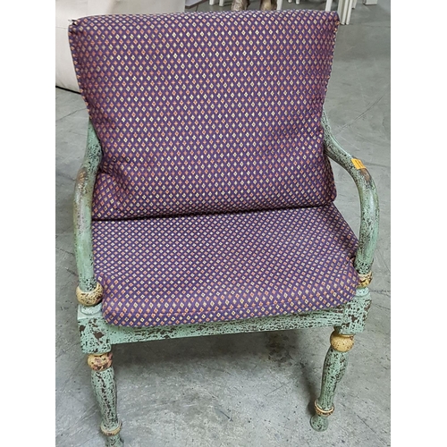 146 - Vintage Teak Shabby Chic Armed Chair with Cushions