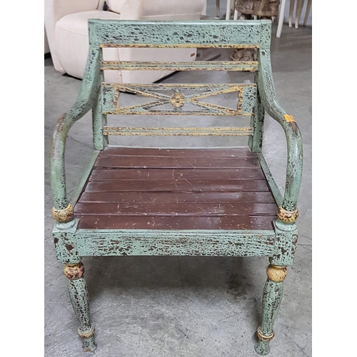 146 - Vintage Teak Shabby Chic Armed Chair with Cushions