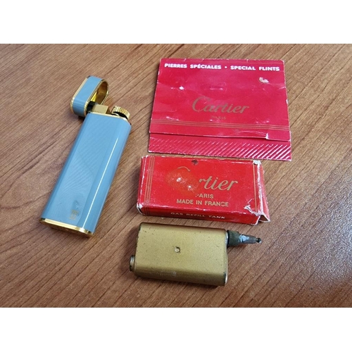 597 - Vintage Cartier PARIS Grey & Gold Plated Gas Lighter, Together with Cartier Gas Refill Tank in Origi... 