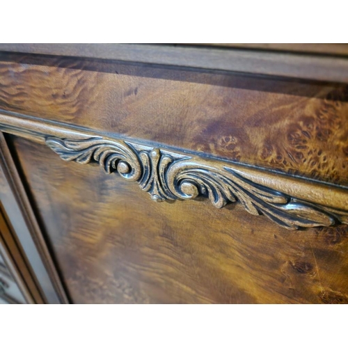 128C - Dark Wood / Classical Style TV Unit with Double Doors Over Drop Down Front Section, Carvings and Cab... 