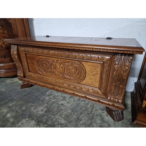 128E - Solid Wood Chest / Blanket Box with Carved Front, Claw Feet and Hinged Lid, (Approx. 99 x 40 x 49cm)