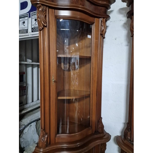 146B - Classical Style Corner Display Cabinet with Decorative Curved Panel Door and Carvings, Curved Glass ... 