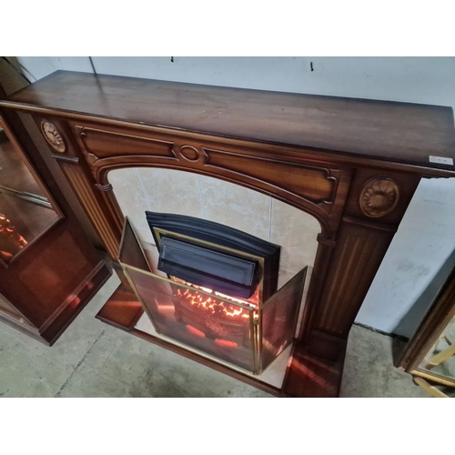 205A - Classical Style Fireplace with Electric Coal Effect Fire, Tiled Backing and Carved Wood Surround wit... 