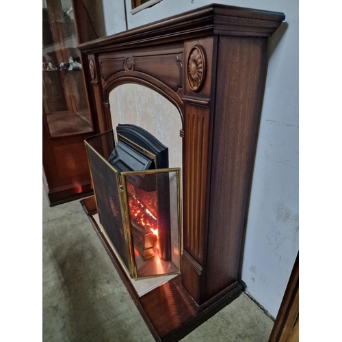 205A - Classical Style Fireplace with Electric Coal Effect Fire, Tiled Backing and Carved Wood Surround wit... 