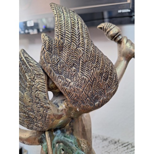 535 - Cast Metal / Bronze Effect Winged Cherub / Putty Figure on Celestial Globe, (Approx. H: 42cm)