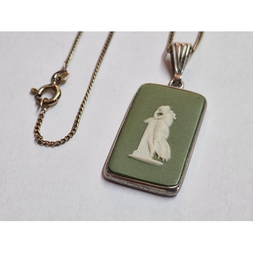 80 - Wedgwood Green Jasperware Pendant Mounted in Sterling Silver on 925 Silver Necklace, (Approx. 26 x 1... 