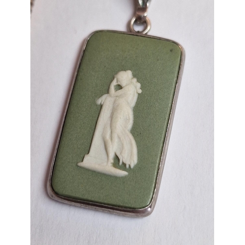 80 - Wedgwood Green Jasperware Pendant Mounted in Sterling Silver on 925 Silver Necklace, (Approx. 26 x 1... 