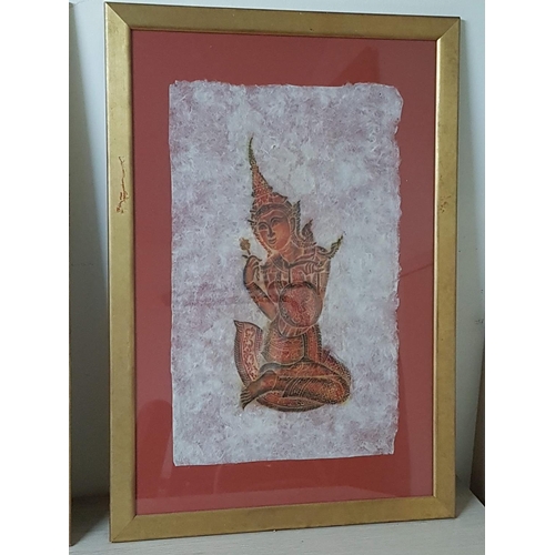 550f - Set of 2 x Hindu Deities Thai, in Red and Green Pictures in Frame (71.5 x 49.5 Overall each)