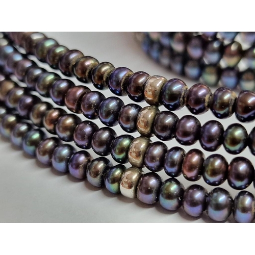 84 - Matching Set of Black Pearl Collar Necklace and Cuff Bracelet, each with 4-Rows of Pearls, (2)