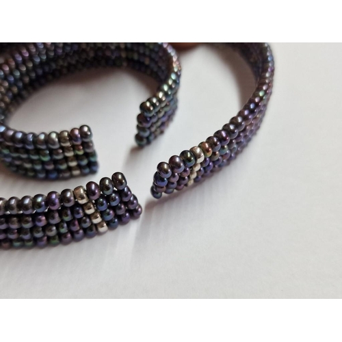 84 - Matching Set of Black Pearl Collar Necklace and Cuff Bracelet, each with 4-Rows of Pearls, (2)