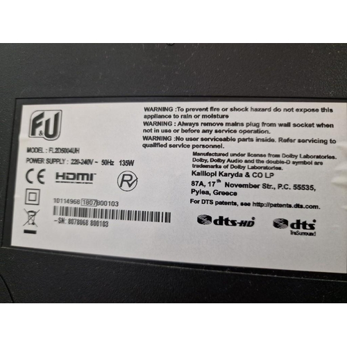 134 - 'F&U' 50'' Smart TV (Model: FL2D5004UH) with Remote Control, * Basic Test & Working *