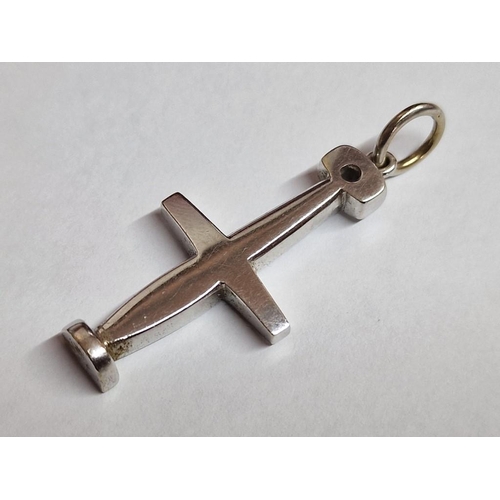 94 - 18t White Gold Cross Pendant in Design of Ancient Idol, (Approx. H: 40mm, 12.5g)