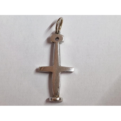 94 - 18t White Gold Cross Pendant in Design of Ancient Idol, (Approx. H: 40mm, 12.5g)