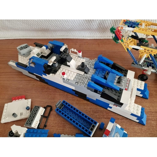 16 - LEGO Boat (?), Mostly Assembled, Together with K'Nex Helicopter, (see multiple photographs)