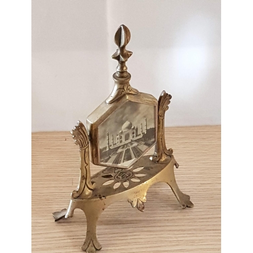 19 - Mid 20th Century Indian Brass Taj Mahal Perfume Bottle and Swivel Mirror (Approx. 17 x 11cm)